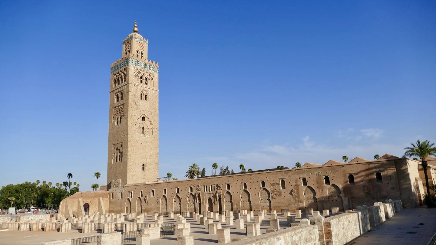 Marrakech medina and Koutoubia minaret at dusk
